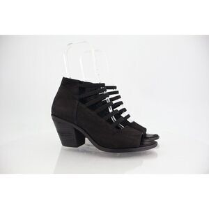 Eileen Fisher Sandals Womens Size 9 James Peep Toe Strappy Nubuck Leather Black